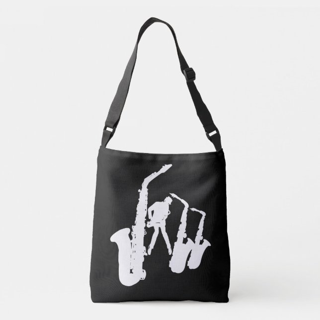 Jazzman White saxophonist Sax Black Bag Axelväska (Baksida)