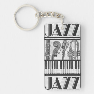 Jazzmusik instrumenterar svartvita Keychain