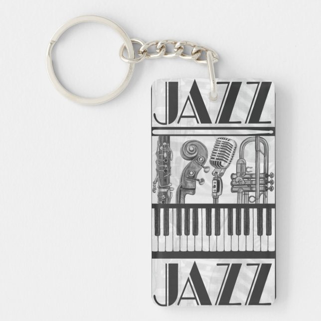 Jazzmusik instrumenterar svartvita Keychain (Framsidan)