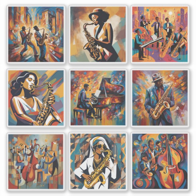 Jazzmusik konstdekal samling klistermärken (Framsida)