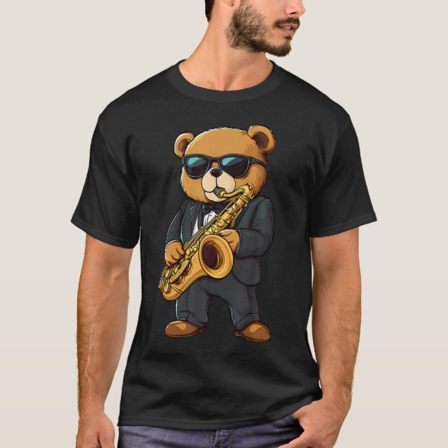 Jazzmusik Saxofon Teddy Solglasögon T Shirt (Framsida)
