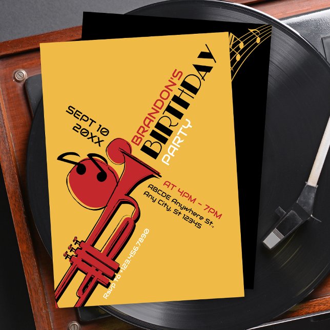 Jazzmusik trumpet födelsedag inbjudningar (Skapare uppladdad)