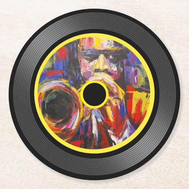Jazzmusik Vinylskiva Underlägg Papper Rund (Framsidan)