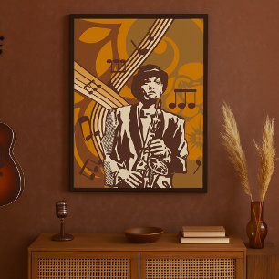 Jazzmusiker med saxofon poster