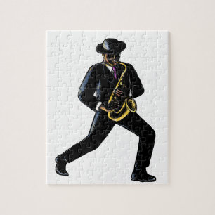 Jazzmusiker som leker saxofonen Scratchboard Pussel