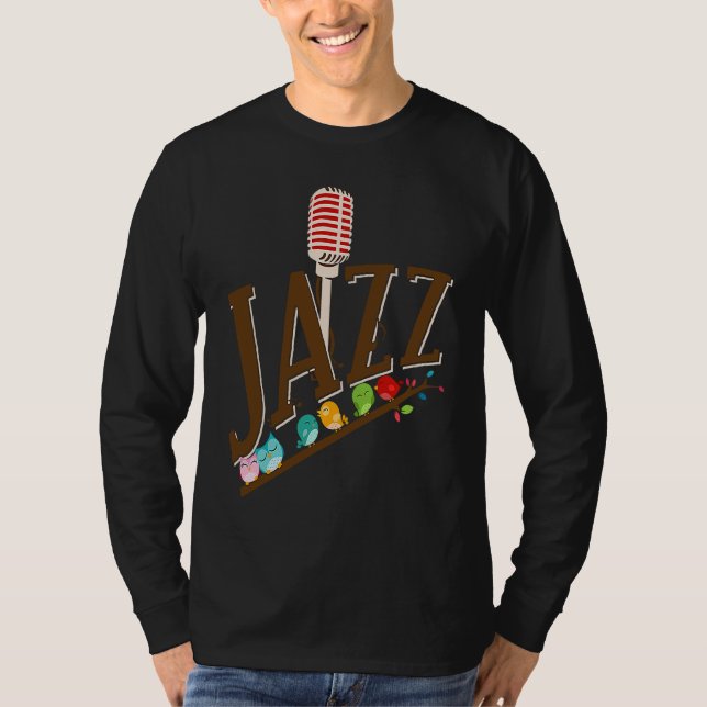 jazzmusikinstrument mikrofon fåglar sjunger t shirt (Framsida)