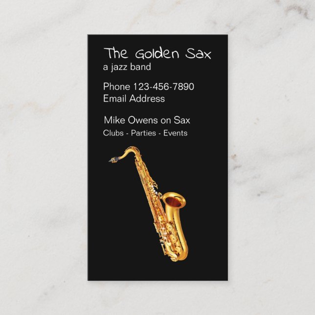 Jazzsaxofon tema visitkort (Framsida)
