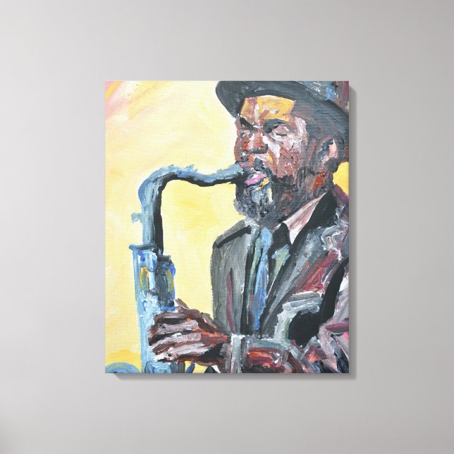 Jazzsaxofonist Neo-Expressionist Canvastryck (Framsida)