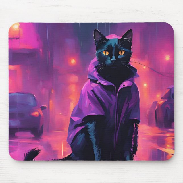 Jazzy Black cat på lila Musmatta (Framsidan)