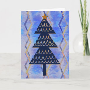 Jazzy Blue Modern Vintage jul Helgdag Träd Kort