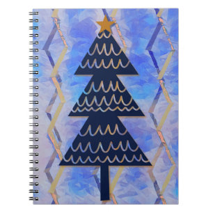 Jazzy Blue och Guld Julgran Vintage Stil Anteckningsbok
