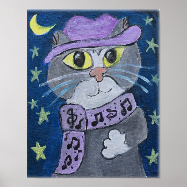 Jazzy Cat Folk Art Poster (Framsidan)