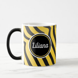Jazzy Cute Black och Gult Stripe Bumblebee Magisk Mugg