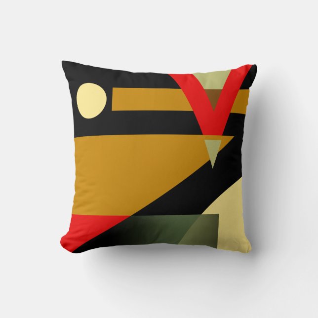 Jazzy Geometric Mönster| Rödsvart guld Kudde (Framsida)