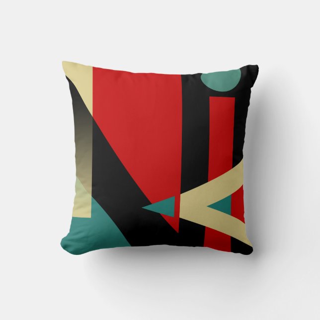 Jazzy Geometric Mönster| Svart röd tejpöl Kudde (Framsida)