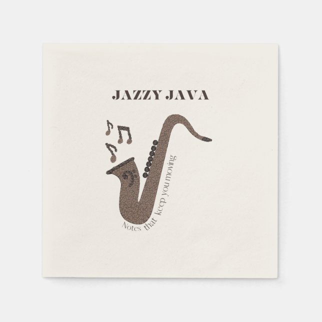 Jazzy Java-Coffee Beans-Saxophone- Pappersservett (Framsidan)