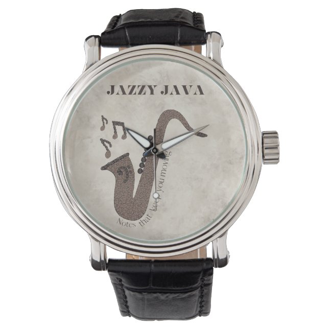 Jazzy Java-kaffebönor-saxofon- Armbandsur (Framsida)