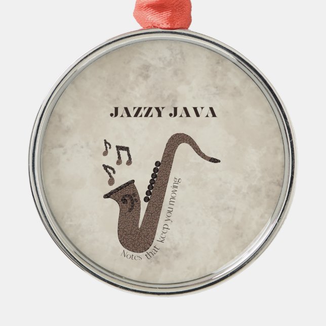 Jazzy Java-Kaffebönor-Saxofon- Julgransprydnad Metall (Framsidan)