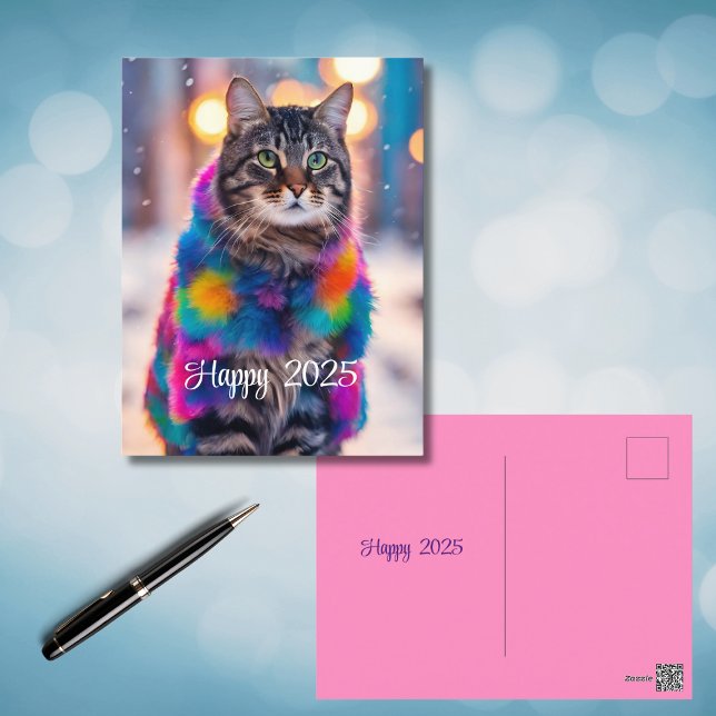 Jazzy Kattunge i päls jackar - Lycklig 2025 Helg Vykort (Skapare uppladdad)