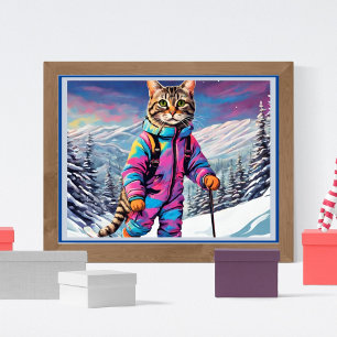 Jazzy kattunge på en skidresa poster