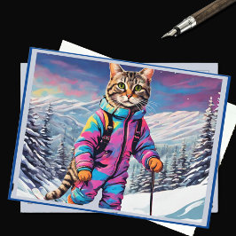 Jazzy kattunge på en skidresa vykort