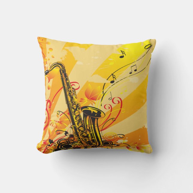 Jazzy Saxofon Musikstrålar Kudde (Framsida)