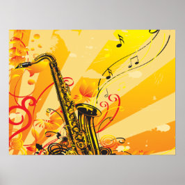 Jazzy Saxophone Beams of Music Poster