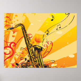 Jazzy Saxophone Beams of Music Poster