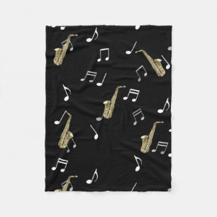 Jazzy Saxophone & Musik noter Fleecefilt
