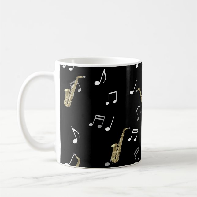 Jazzy Saxophone & Musik noter  Kaffemugg (Vänster)