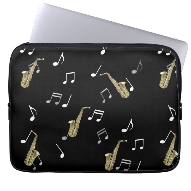 Jazzy Saxophone & Musik noter Laptop Fodral (Framsidan)