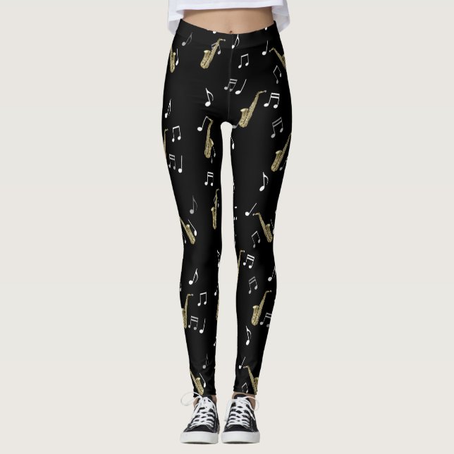 Jazzy Saxophone & Musik noter  Leggings (Framsida)
