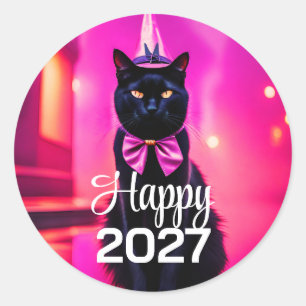 Jazzy svart katt 2027 önskar runt klistermärke