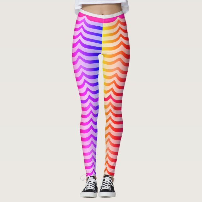 Jazzy Trippy Psychedelic Tropical Stripey Mönster Leggings (Framsida)
