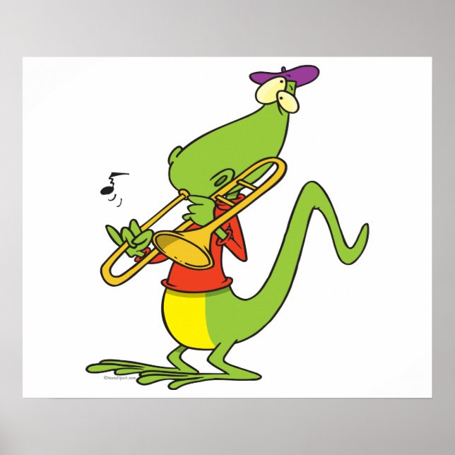 jazzy trombone play lizard tecknad poster (Framsidan)