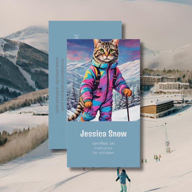 Jazzy vinterkatt - skidaffärskort visitkort (Skapare uppladdad)