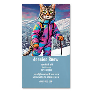 Jazzy vinterkatt som åker skidor magnetiska visitkort