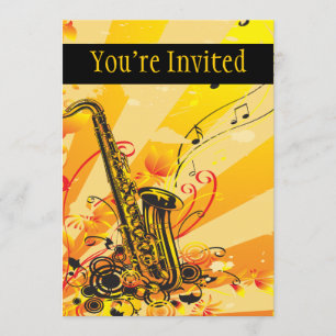 Jazzzy Saxophone Beams of Music Inbjudningar