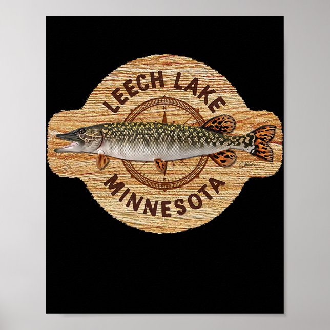 JCombs Leech Sjö Minnesota Northern Pike Fishing Poster (Framsidan)