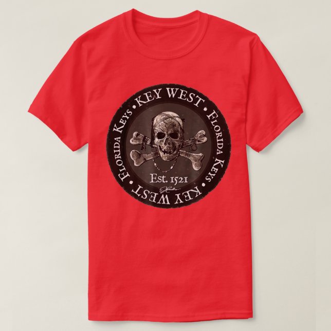 JCombs Nyckel Väster, FL, Pirat Skull och korsben T Shirt (Design framsida)