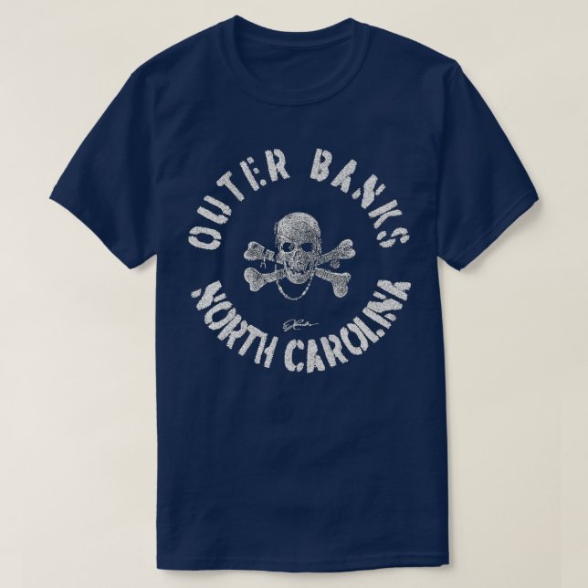 JCombs Outer Banker NC Pirat Skullben  T Shirt (Design framsida)