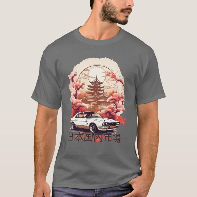 JDM car with Japanese landscape on background T Shirt (Framsida)