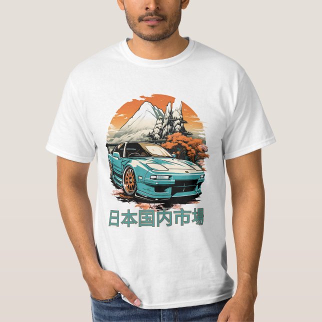JDM car with Japanese landscape on background T Shirt (Framsida)