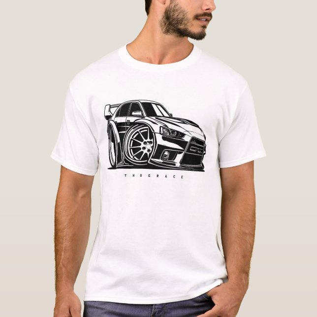 JDM Lancer Evolution X Evo Toon Art Car Enthusiast T Shirt (Framsida)