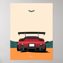 JDM Red RX-7 Bakre Utsikt Racingbil Illustration K Poster