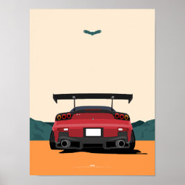 JDM Red RX-7 Bakre Utsikt Racingbil Illustration K Poster
