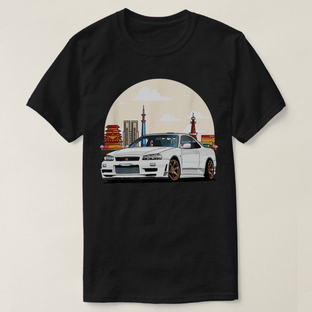 JDM Skyline R34 Tuning Japan Tokio Drift TShirt T Shirt (Design framsida)