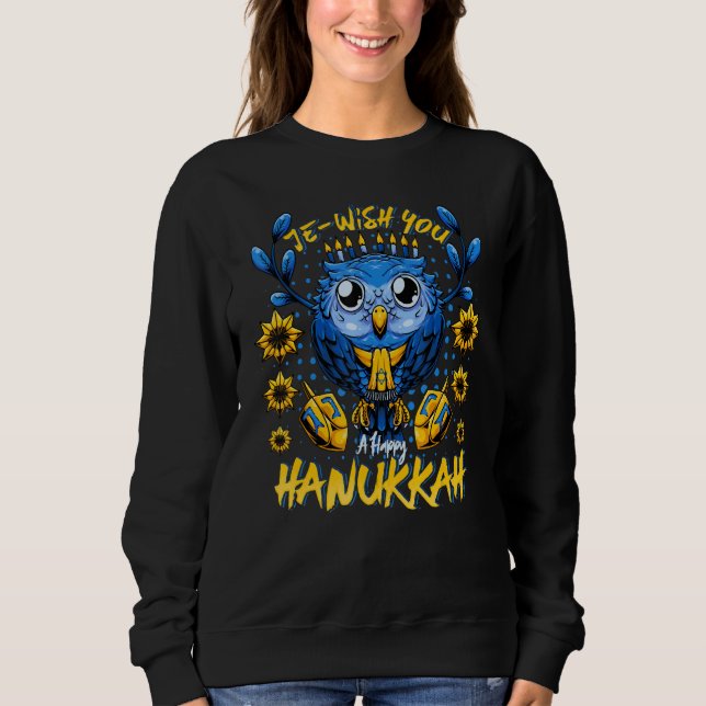 Je önskar dig en Lycklig Hanukkah Menorah Uggla Ha T Shirt (Framsida)