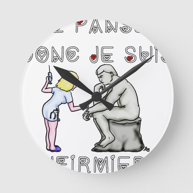 Je panse donc je suis (Infirmière) - Jeux de mots Rund Klocka (Framsida)