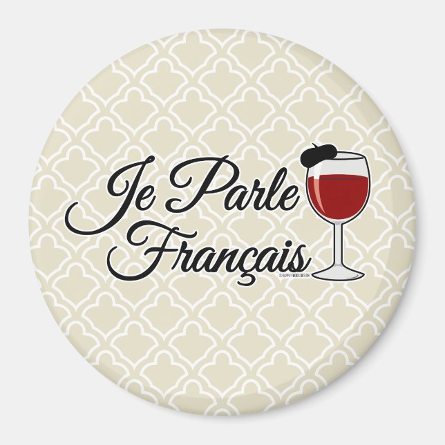 Je Parle Francais jag talar Fransk vin glasberet Magnet (Framsidan)